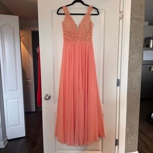 JJ’s House Coral Maxi Dress Chiffon Lace